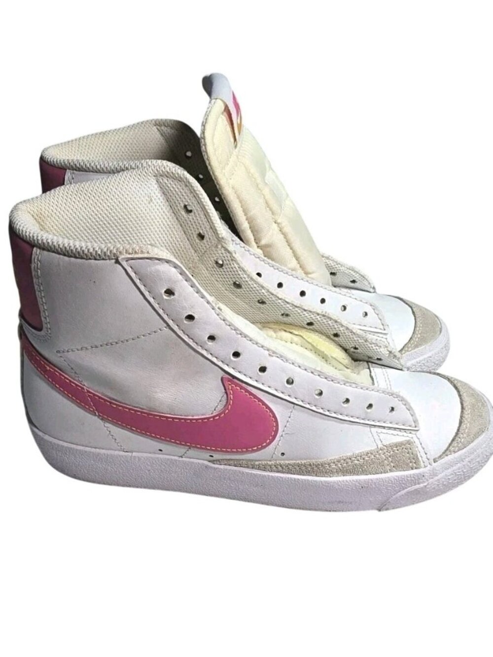 Nike Blazer Mid 77 White & Pink High-Top Sneakers Youth Size 5Y (No LACES)